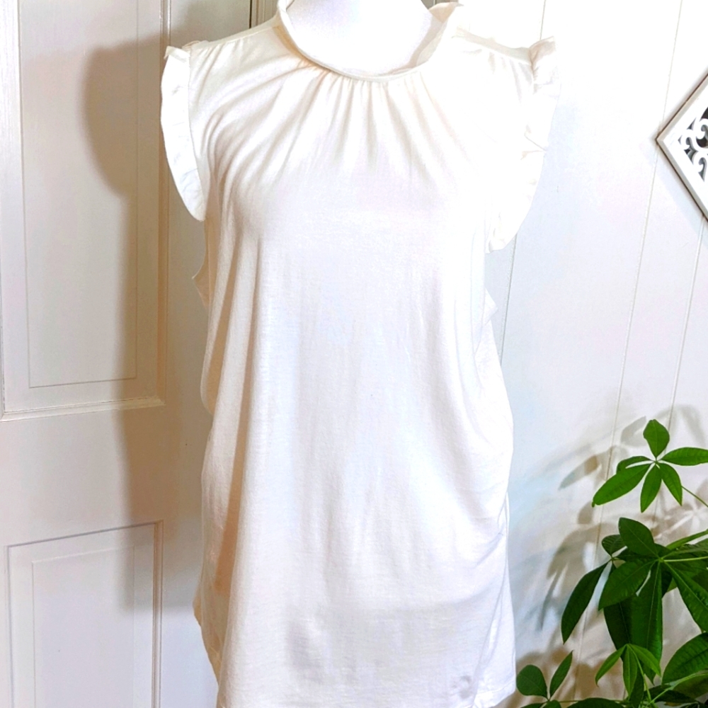 Old Navy, Large, Cream colored, ruffled around neckline and armholes, EUC